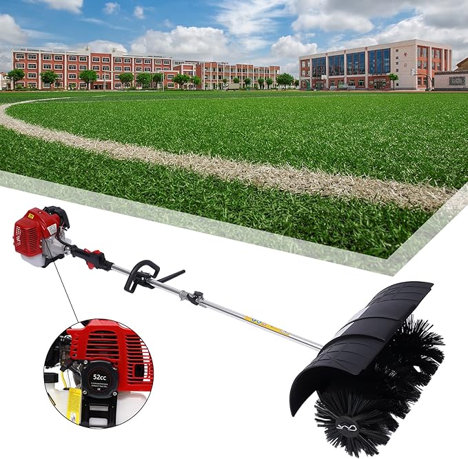 Gasoline Powered Sweeper 52CC 1000ML Hand Held Broom Cleaning Tools 1700W 2.3HP Artificial Grass Power Brush Lawn Sweeper