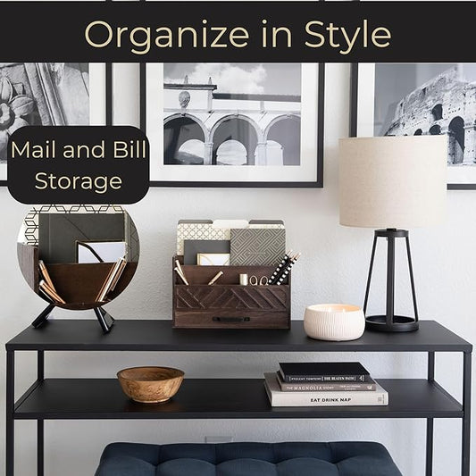 BLU MONACO | Wooden Mail Organizer with Drawer and Compartments | Mail Sorter Organizer Countertop for Desk Entryway | Outgoing Mail Holder Wood Desktop File Storage