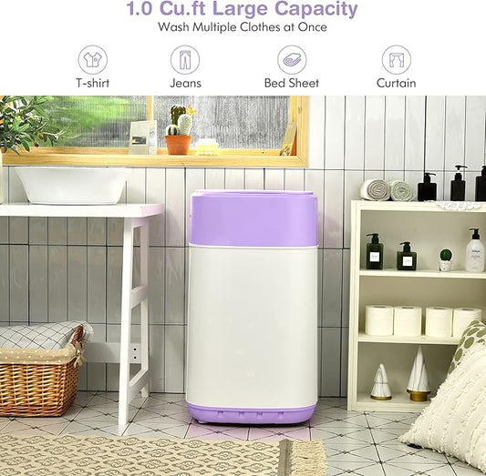COSTWAY Portable Washing Machine, 8 Lbs Capacity, Built-in Drain Pump, Compact Laundry Washer with 6 Programs, 6 Water Levels, Child Lock, Full-Automatic washer for RV, Dorm, Apartment, Purple
