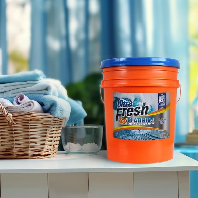 Ultra Fresh 6X Platinum 5 Gallon Laundry Detergent Liquid for All Machine Types with Easy Dispensing Pump, Up to 640 Loads, Original Blue (4 Pack)
