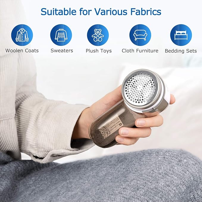 BEAUTURAL Fabric Shaver and Lint Remover, Portable Sweater Defuzzer | Battery Operated, 2 Speeds, 2 Replaceable Stainless Steel Blades, Remove Clothes Fuzz, Lint Balls, Pills, Bobbles - Image 6