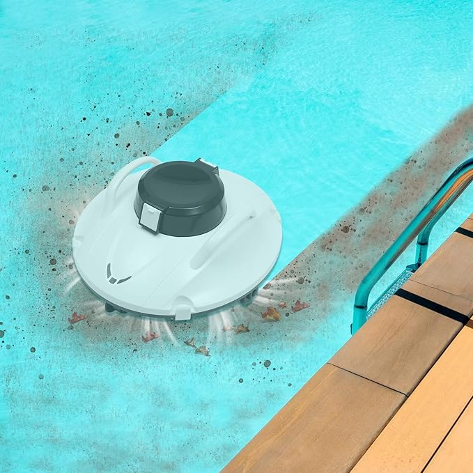 Cordless Robotic Pool Cleaner 30W Robotic Pool Cleaner with Three Lights Cordless Robotic Pool Cleaner Lasts 110 Min for Homes, Villas, Swimming Pools