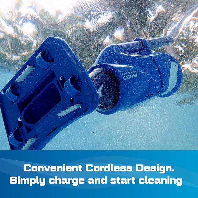 POOL BLASTER Catfish Cordless Pool Vacuum for Spot-Cleaning, Hot Tubs & Spas, up to 45 Min Runtime, Quick, Efficient, Handheld Rechargeable, Swimming Pool Cleaner, Above Ground & Inground Pool Steps