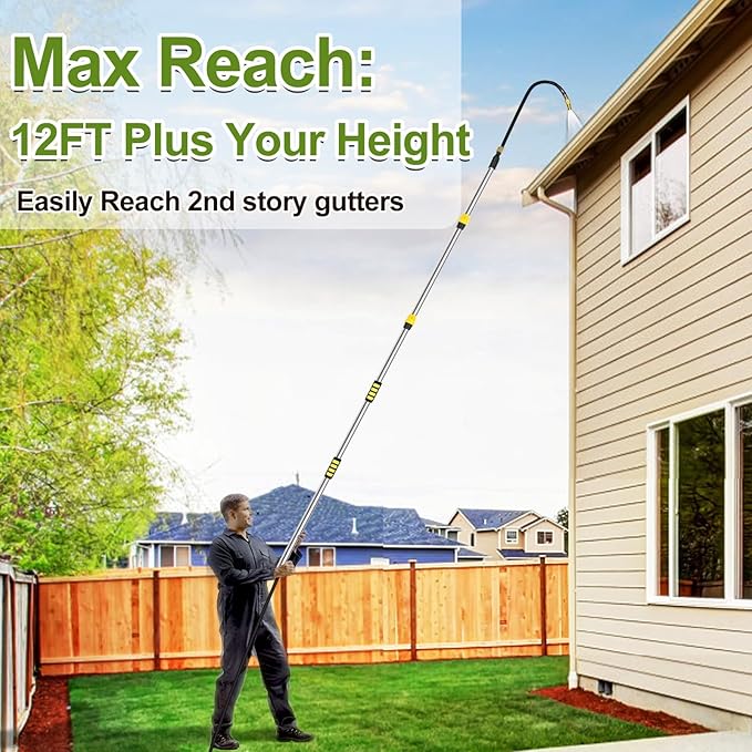 Buyplus 18FT Reach Telescopic Gutter Cleaning Tools from the Ground, Long Reach Gutter Cleaner Wand with Hose Attachment, Rain Gutter Cleaner Tool with Extension Pole for 2nd Story House