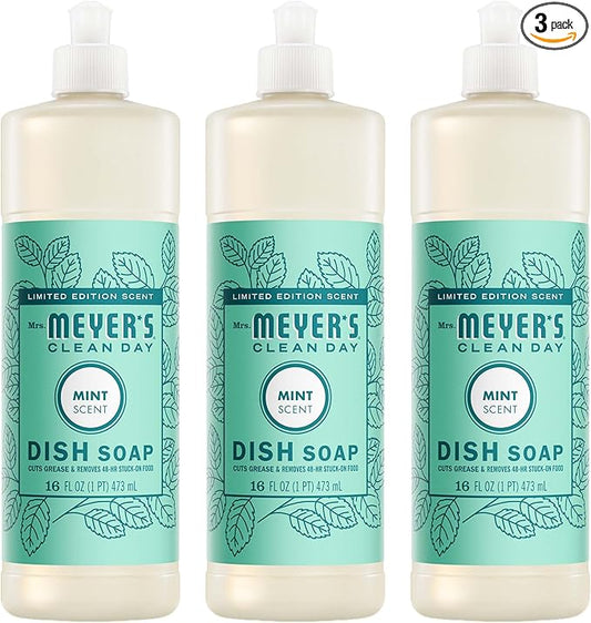 MRS. MEYER'S CLEAN DAY Liquid Dish Soap, Mint Scent, 16 Fl Oz Bottle - 3 Pack