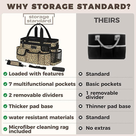 Storage Standard Cleaning Caddy Organizer with Handle - Small Cleaning Caddy Supplies Bag with Shoulder & Waist Strap - Cleaning Supplies Organizer with Cleaning Cloth - Leopard