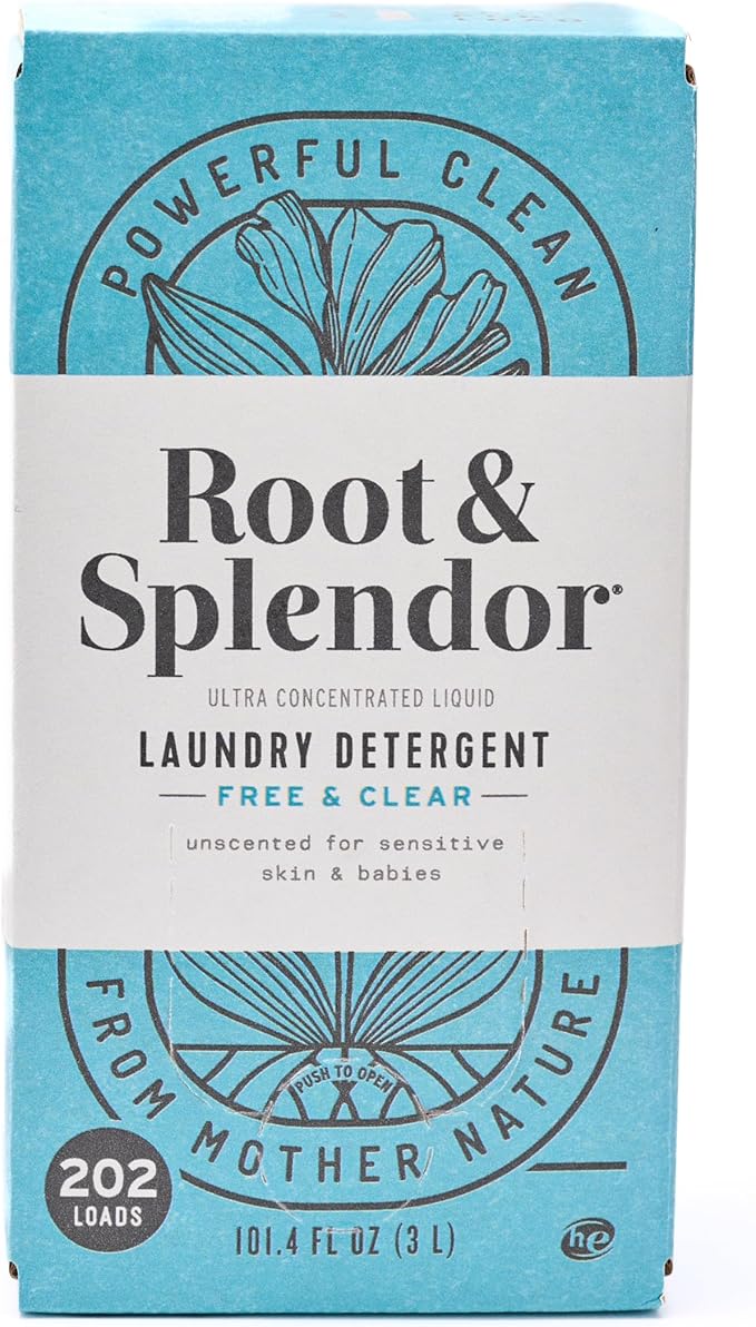 Root & Splendor Ultra Concentrated All Natural Laundry Detergent Liquid - Plant Based, Enzymatic Laundry Soap, Free & Clear Unscented, 3 Liter, 200 Loads