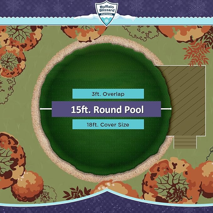 Buffalo Blizzard 15 ft Round Pool Leaf Net | Mesh Pool Net Cover | Leaf Net for Above Ground Pool | Easily Remove Leaves and Debris from Your Winter Cover | 3 Ft of Overlap | Winch & Cable Included