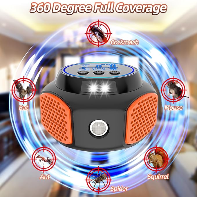 2026 360°Ultrasonic Mouse Repellent Plug in Indoor Pest Control for Rodent Mice Rat Squirrel Bat Roach Spider Ant Bug,Electronic Repellent Device Mouse Traps for Basement House Kitchen Garage(2pack)