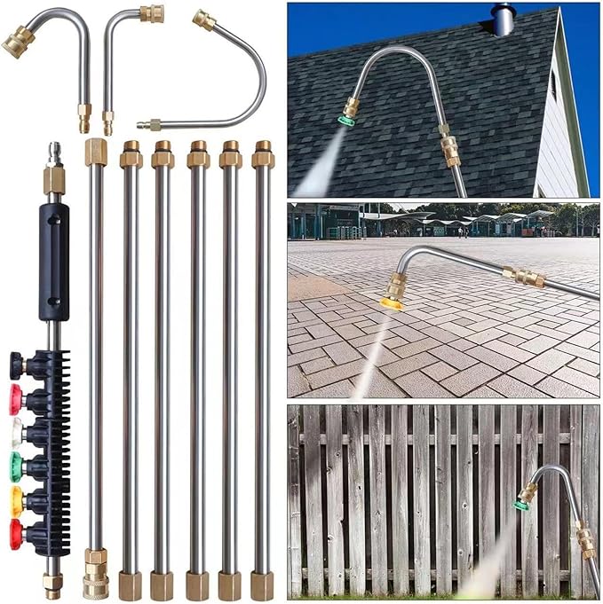 Telescoping High Pressure Washer Wand Set - Gutter Cleaner Extension Pole Set - 4000PSI 1/4 Inch 6 Spray Nozzles Ground Gutter Cleaning Tool Accessories for