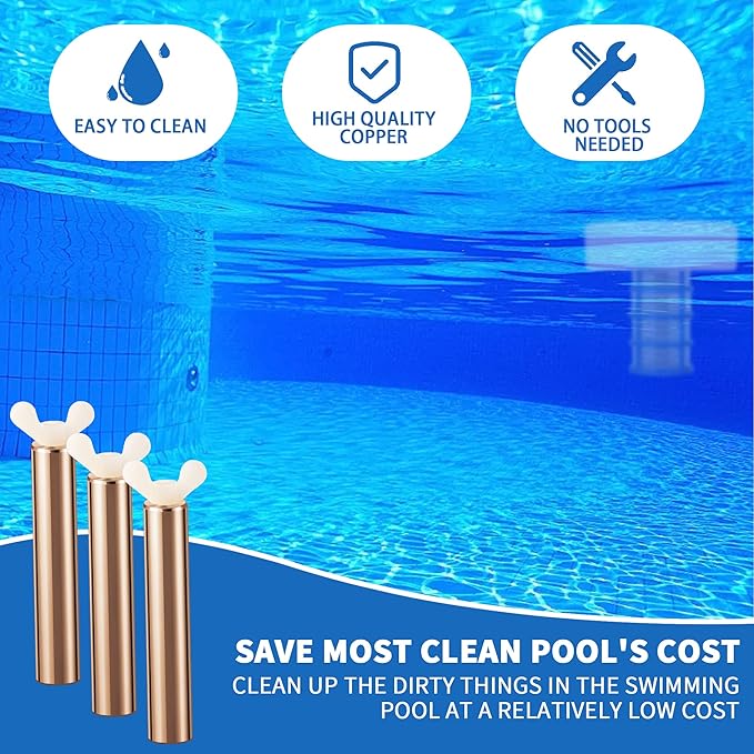 3 PCS Copper Anode Copper Replacement,L=3.97" D=0.67‘’,Pool Accessories for Pool Cleaning,Clears Your Pool,Save Cleaning Cost