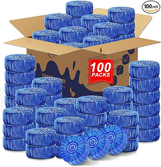 Toilet Bowl Cleaners,100 Pack Blue Toilet Bowl Tablets with Fresh Scent, Household Toilet Cleaner Continuous Cleaning, Prevent Various Stains & Odors Build Up - Septic Friendly