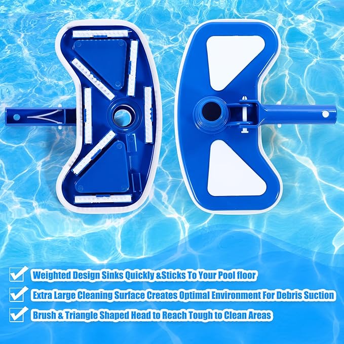 11.8" Swimming Pool Vacuum Head with 47" Long Pole and 1-1/4" x 18ft Hoses Flexible with Wheels for Inground Cleaning