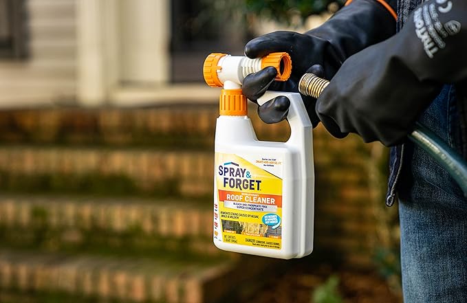 Spray & Forget Super Concentrated Revolutionary Roof Cleaner, 1 Qt. Hose-End Bottle - Cleans Algae, Mold & Mildew Stains, Use on Asphalt, Wood, Slate, Clay & Tile Shingles, Yellow (SF150)