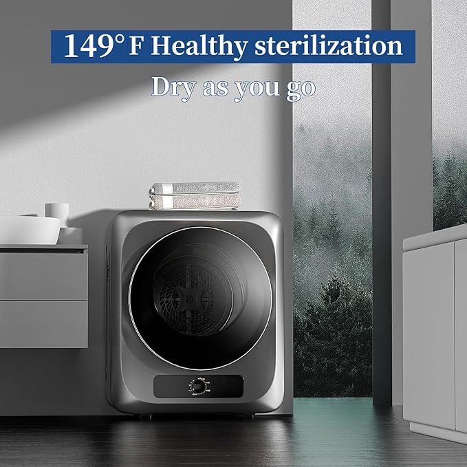 VCJ Portable Clothes Dryer for Apartment, 1.5 Cu.ft Compact Mini Electric Dryer with 5 Drying Modes, Stainless Steel Tub, Simple Knob Control, Dryer Machine for Dorm, RV, Small Space