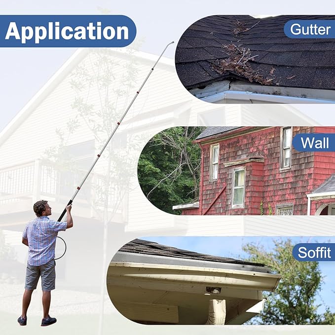 24FT Telescoping Pressure Washer Wand Kit - Extension Pole, Gutter Cleaner, Brush & 5 Nozzles for Roof, Deck, Vehicle, Sidings