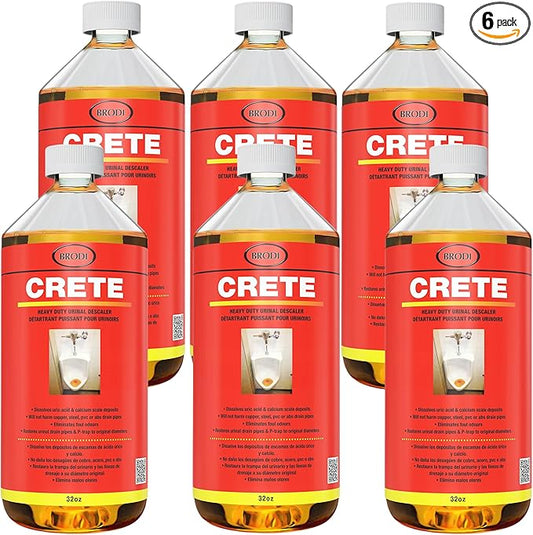Brodi CRETE Urinal Drain Cleaner, Commercial Grade, Restores Pipes to Original Diameter, Urinal Descaler & Deodorizer, Safe for Pipes, No Harsh Fumes, Urine Salt Remover, 32 Fl Oz (Pack of 6)