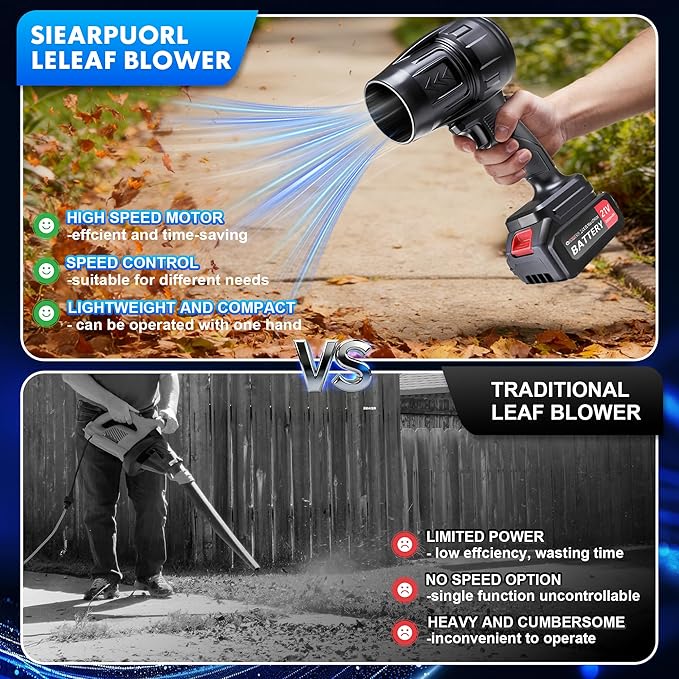 Cordless Leaf Blower with 2x2600mAh Batteries (Total 5.2Ah)–High-Velocity Electric Air Blower for Lawn Care,Patio& Driveway–Lightweight Stick Tool for Wet Leaves,Car Drying&Light Snow Clearing
