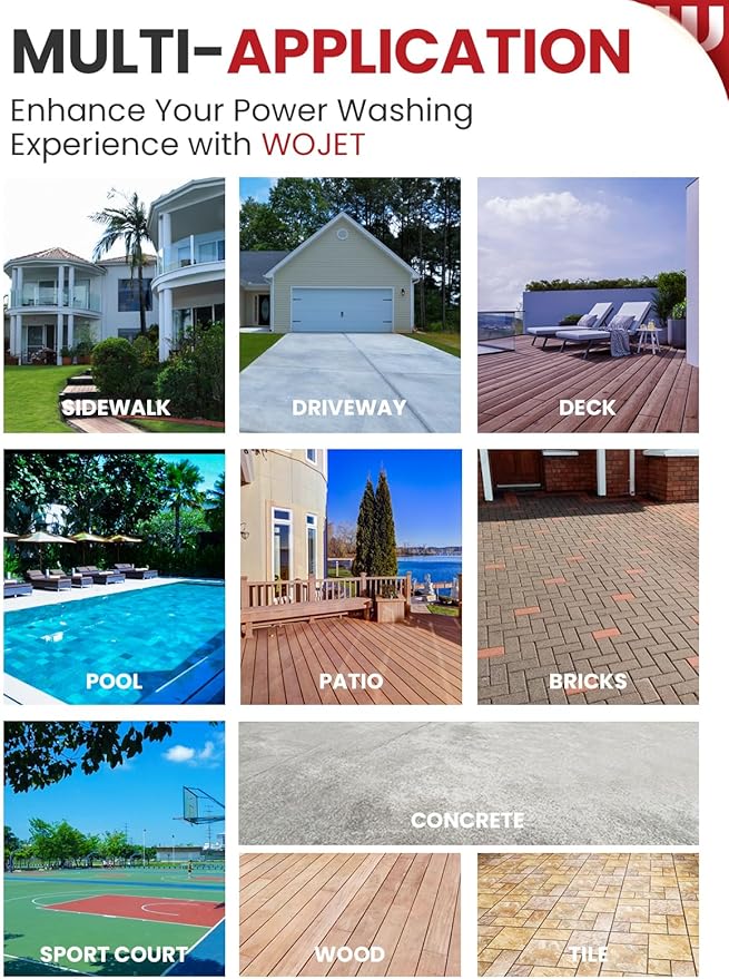 WOJET 20” Pressure Washer Surface Cleaner with 4 Wheels & Dual Handles, 4500PSI Surface Cleaner Attachment for Pressure Washer for Concrete Driveway Sidewalk Deck Patio Cleaning, 3/8'' Quick Connect