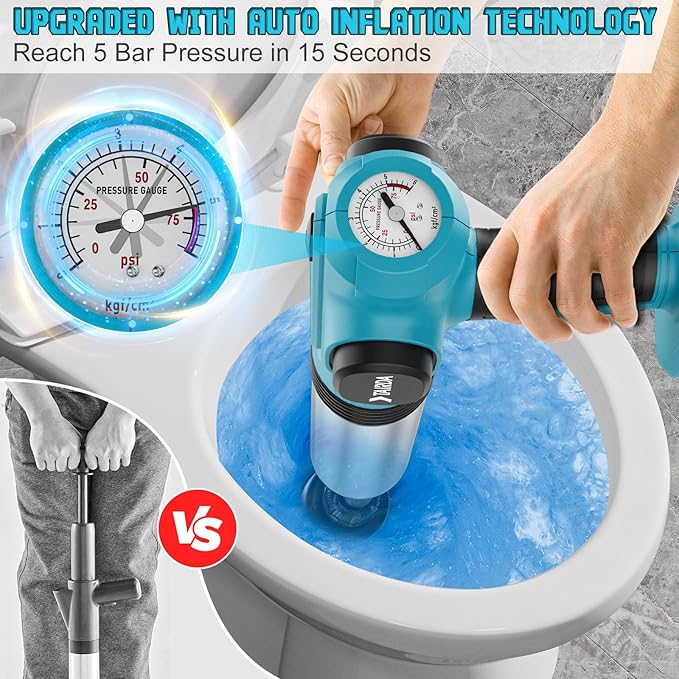 Electric Toilet Plunger Compatible for Makita 18v Battery(NO Battery), Cordless Toilet Plungers with Auto-Pressurized, NO Splashes & 3 Heads, Drain Unclogger Tool For Bathroom Shower Floors(Bare Tool)