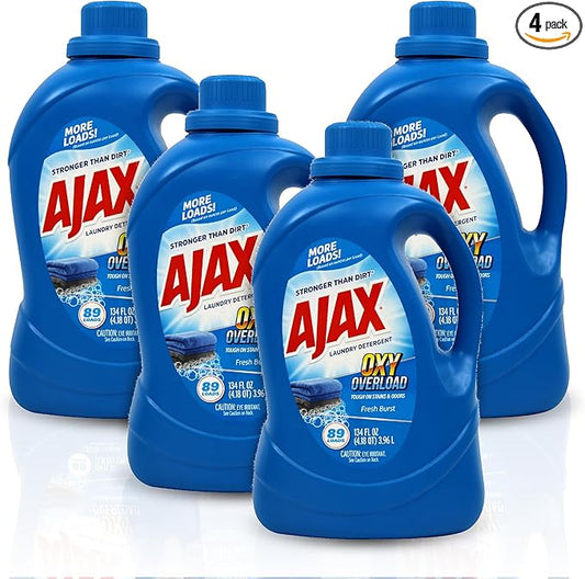 Ajax Oxy Overload Liquid Laundry Detergent, 134oz (Pack of 4) – Totally Awesome Cleaner with Deep Cleaning, Stain & Odor Removing power, HE Compatible, 178 Loads, Fresh Burst Scent