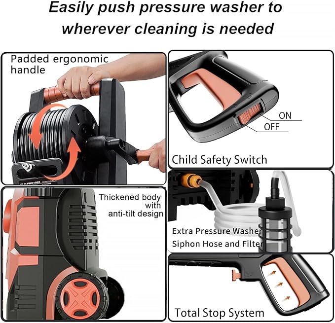 2026new Pressure Washer 5000PSI with Adj-8-Level Touch Screen, 34" Tall Power Washer, 4 Quick Connect Nozzles, Inlet Hose&Filter&500mlFoam Cannon for Cars/Fences/Driveways,Red