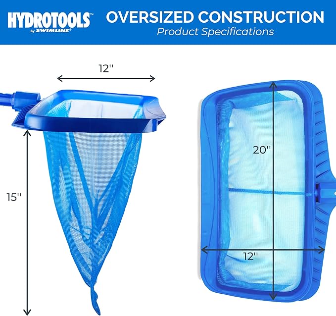 SWIMLINE HYDROTOOLS 8040 Leaf Net For Inground Above Ground Pool Pond | Extra Large Skimmer Net Cleaning Tool & Ultra Fine Deep Mesh Bag | Durable Reinforced Plastic Frame | For Debris Bugs Pickup