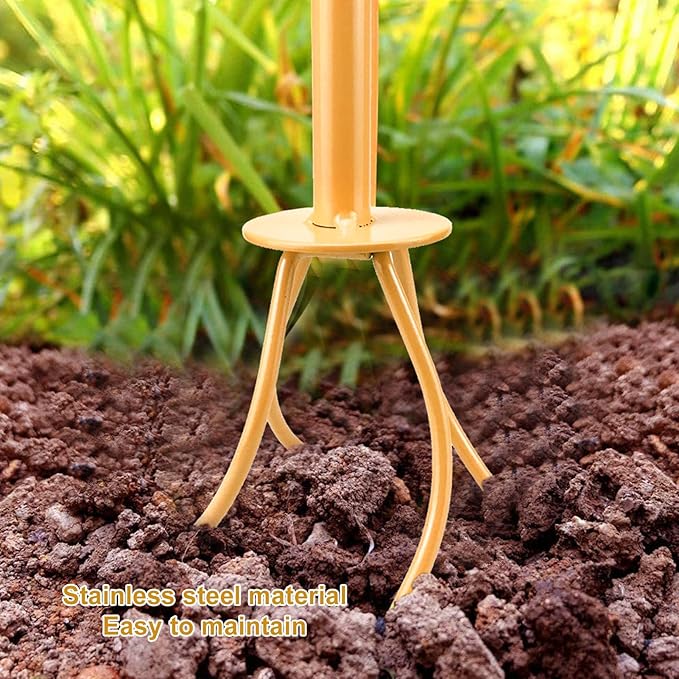 Hand Tiller Stainless Steel Cultivator Soil Aerator for Flower Beds Vegetable Gardens Orchards