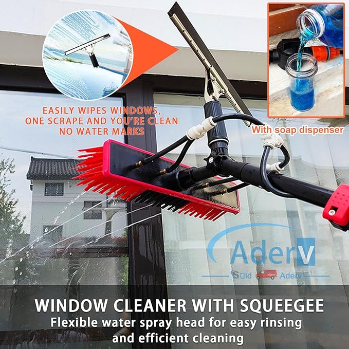 3.6-10.8 M Washing Kit: Water-fed Brush,Squeegee,Soap Dispenser, Window Cleaning Pole, Water Fed Telescopic Brush, Window Cleaner Equipment, Car Cleaning Brush (55cm Brush,9M)