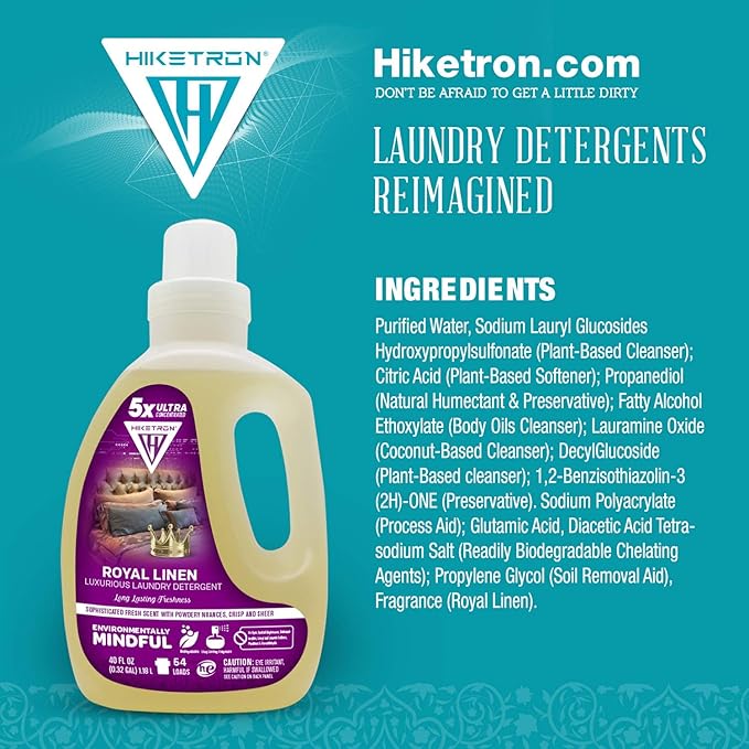 Hiketron Royal Linen Liquid Laundry Detergent, 5x Ultra Concentrated, Tough Stains Remover, Long Lasting Scent (40 Fl Oz, Pack of 1)
