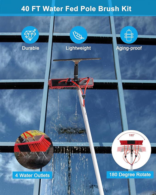 Solar Panel Cleaning Kit, 40ft Water Fed Poles, Long Hose, Brush & Squeegee, 2 Dusting Brush for Solar Panel High Window Roof Cleaning