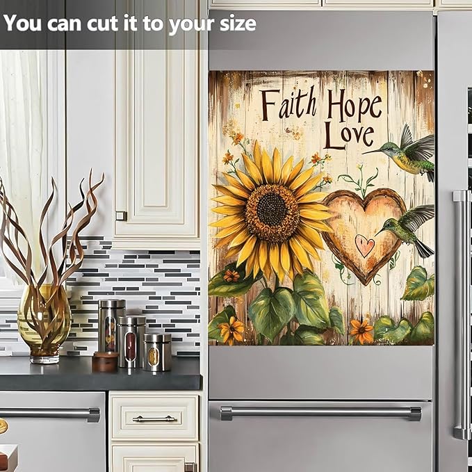 Sunflower Hummingbird Magnet Dishwasher Cover Kitchen Decor Sticker, Faith Hope Love Magnetic Fridge Panel Skin Cover Country Flower Dishwasher Panel Decal, 23" x 26" Magnetic