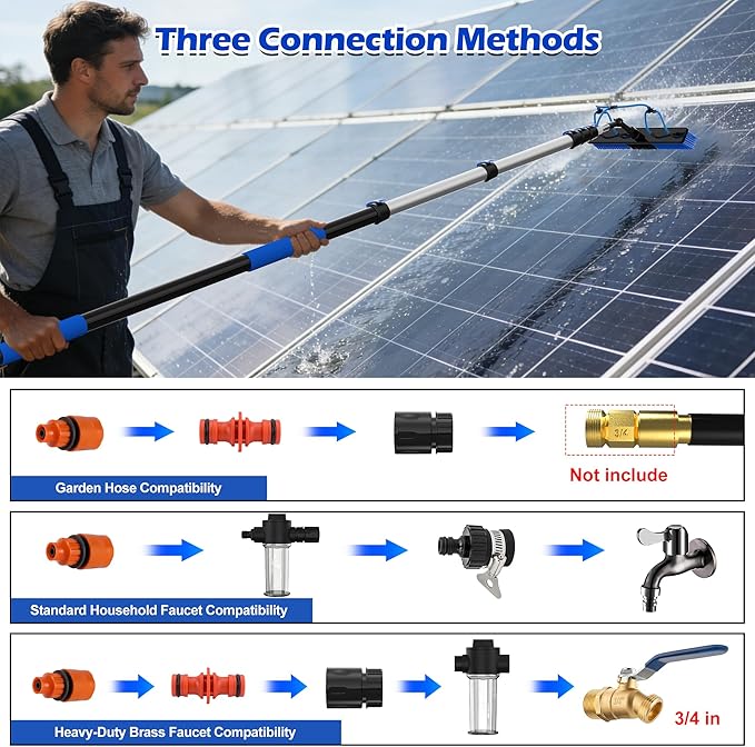 5-20 FT Water Fed Pole Kit, Telescopic Extension Pole with Brush & Soap Dispenser, Dual Action Flip-Lock & Screw Fixing Design for Solar Panel, Window, Boat, RV Cleaning & Snow Removal