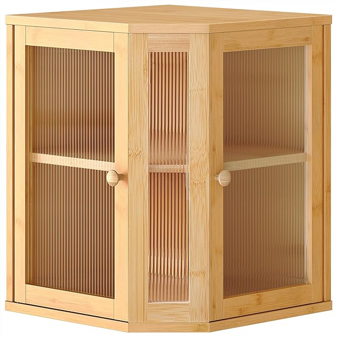 HOOBRO Bamboo Bread Box, Kitchen Countertop Corner Bread Box, Large Capacity 2-Tier Bread Container, Bread Storage Container with Dual Rippled Acrylic Doors, for Kitchen Food Storage, Natural YL12MB01