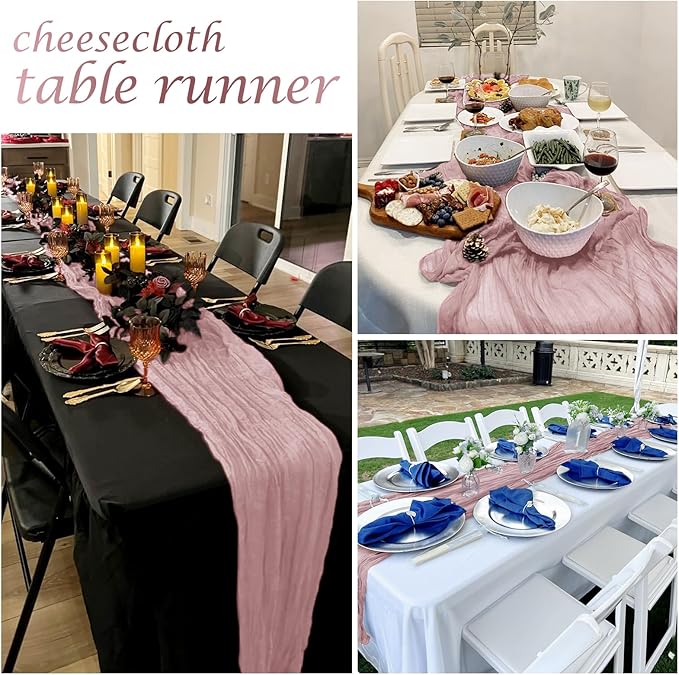 12 Pack Dusty Pink Cheesecloth Table Runner 17 x 108 Inch Gauze Table Runner Fabric Semi Sheer Cheese Cloth Table Decor Bulk for Rustic Romantic Wedding Baby Shower Table Decoration