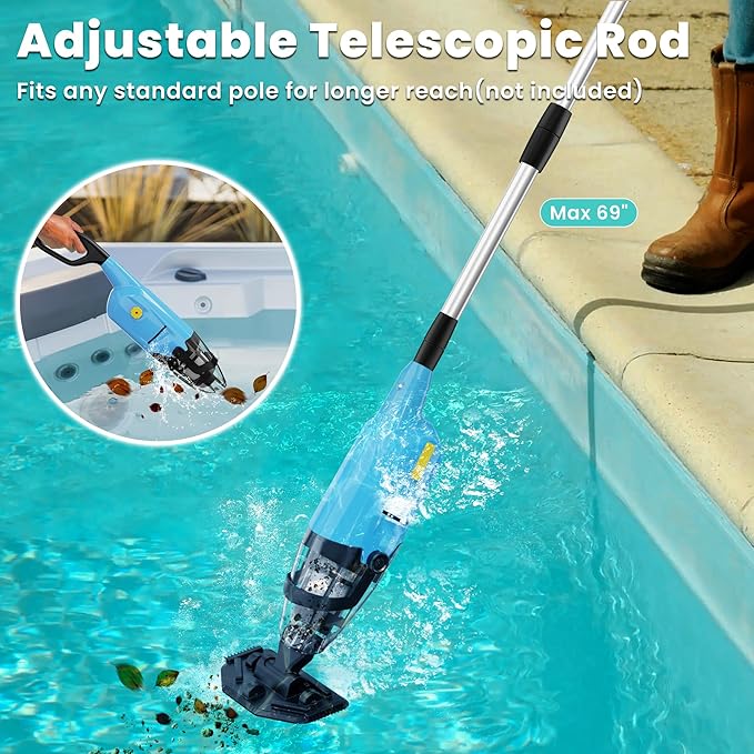 EFURDEN Pool Vacuum for Above Ground Pool, Cordless Handheld Rechargeable Pool Cleaner with Running Time Up to 90 Minutes for Sand and Debris, Ideal for In-Ground Pools, Spas, and Hot Tubs (Blue)