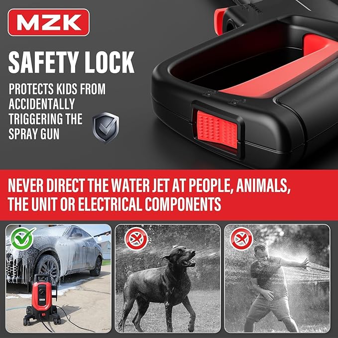 MZK Pressure Washer,with Anti-Tipping Technology,4 Quick-Connect Nozzles,Foam Cannon for Easy Replacement,High-Pressure Cleaning of Cars,Fences