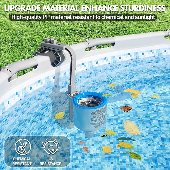 Above Ground Pool Skimmer Comes with 3 Skimmer Socks | Height-Adjustable Wall Mount Surface Skimmer | Heavy-Duty Floating Pool Skimmer - Auto-Skimming Leaves & Fine Debris from Pool Surface