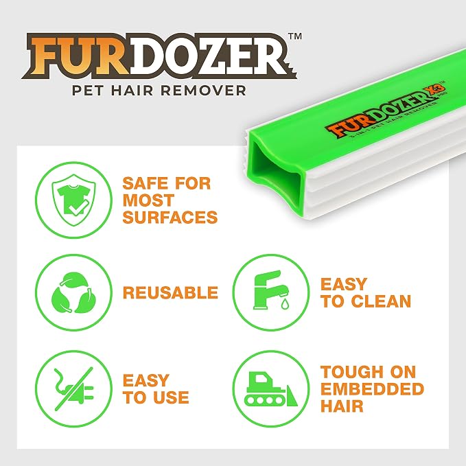FurDozer Pet Hair Remover & Auto Detailing Tools - Cat & Dog Hair Remover for Carpets, Car Interiors, Couches, Bedding, & Pet Furniture (Green, X3 MEGA - 10" Long) - Image 7