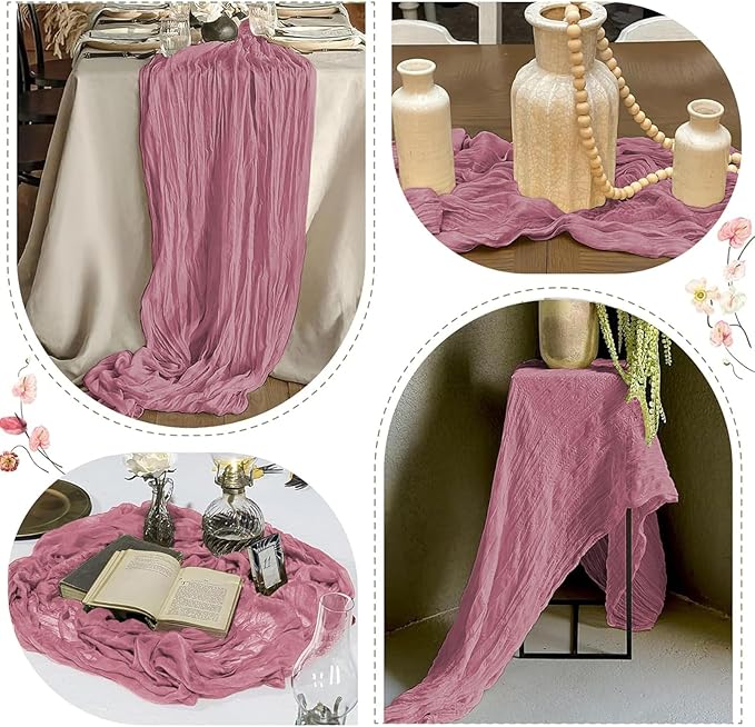 25 Pack Dusty Rose Cheesecloth Table Runner 17 x 108 Inch Gauze Table Runner Fabric Semi Sheer Cheese Cloth Table Decor Bulk for Rustic Romantic Wedding Baby Shower Table Decoration