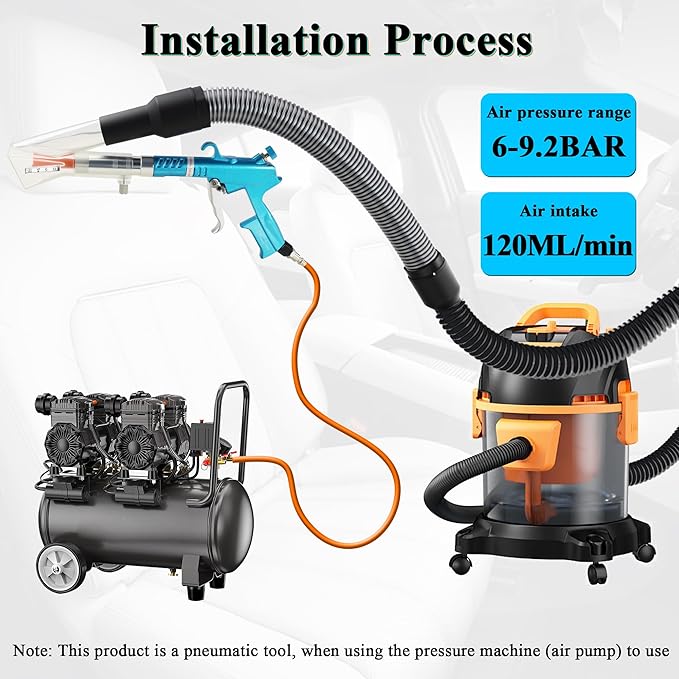 2IN1 Car Interior Detailing Air Blow Gun & vacunm Gun with Adjustable Air Flow Nozzle,Cleaning Gun Quickly Blasts Dirt and Dust from Surface Works with Air Compressor(Upgrade Rotate Tube) Blue