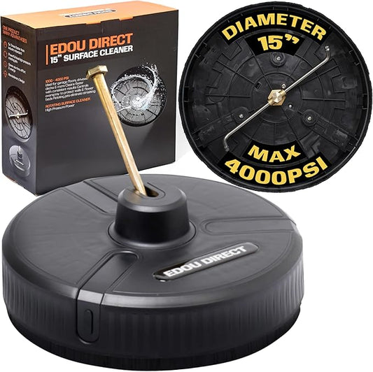 Edou Direct Pressure Washer Surface Cleaner - Heavy-Duty Plastic - 15'' - Black - Dual Spinning Nozzles for Fast Cleaning - Compatible with Most Electric Pressure Washers - 1/4 Inch Quick-Connect