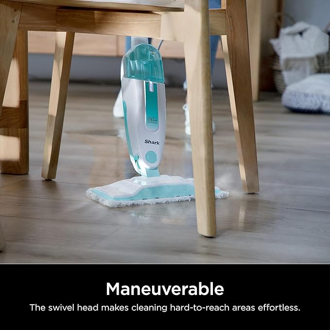 Shark Steam Mop with 2 Machine Washable Dirt Grip Pads, Removable Water Tank, Lightweight, Steam Cleaner for sealed Hard Floors, Marble, Stone, Hardwood, Tile, Laminate, White/Seafoam, S1000