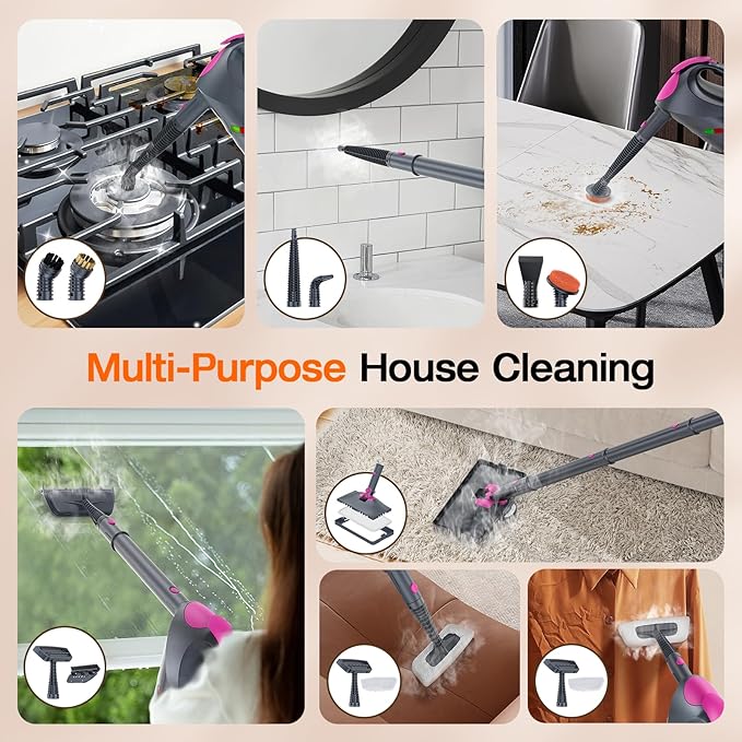 ScrubWiz 10-in-1 Steam Cleaner, Steam Mop & Detachable Handheld Steam cleaner with 320ml Water Tank, 10s Fast Heating, Portable Steamer for Kitchen, Floor, Tiles, Window, BBQ Grill, Car, Mid Gray