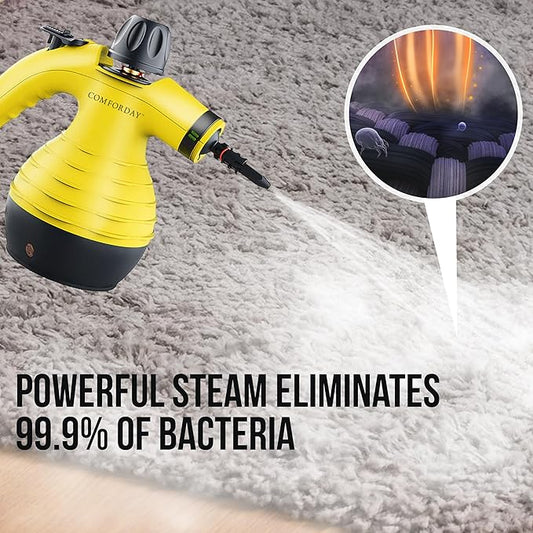 Comforday Multi-Purpose Handheld Pressurized Steam Cleaner with 9-Piece Accessories, Perfect for Stain Removal, Curtains, Car Seats, Floor, Carpet, Window Cleaning