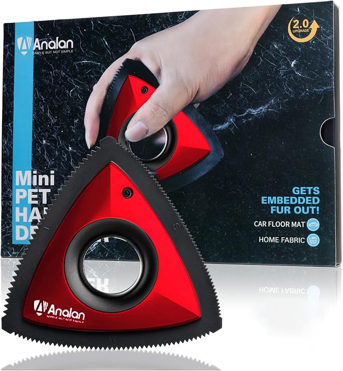 Analan Mini Pet Hair Remover for Car Detailing Dog Hair Tool Brush(Red) | Deep Cleaning, Reusable Rubber, Gentle on Fabrics, Triangle Design For Car Interiors, Couch, Rugs, Carpet, Mats & Furniture by ANALAN