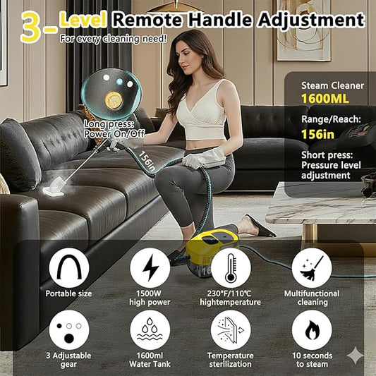 2026 New 3 Level Adjustable Pressurized Handheld Steam Cleaner for Home, 10s Heat-Up Handheld Steamer for Cleaning, 1.6 Qt Tank Portable Steam Cleaner Handheld for Car,Grout,Tile,Couch (beige)