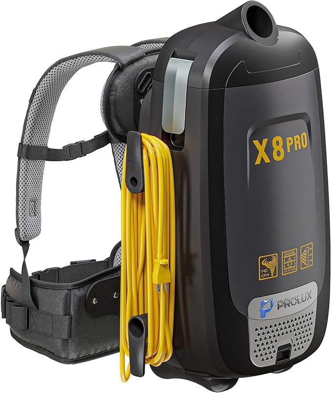 Prolux X8 Pro 10 lb Lightweight Commercial Backpack Vacuum – HEPA Filtration w/Sealed 8 Qt HEPA Bags, 120 CFM Commercial Suction, 50′ Cord, Loaded with Attachments