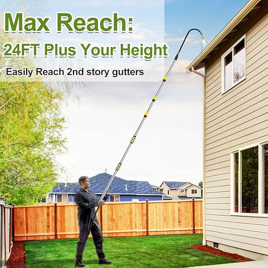 Buyplus 16FT Telescopic Gutter Cleaning Tools from the Ground, Long Reach Gutter Cleaner Wand with Hose Attachment, Rain Gutter Cleaner Tool with Extension Pole for 2nd Story House