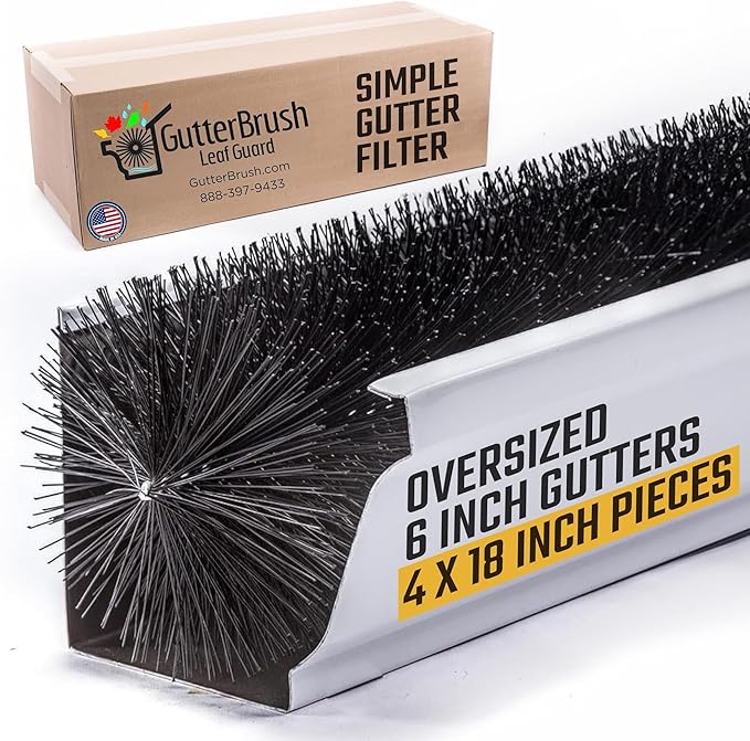 GutterBrush Downspout Gutter Guard For Oversize 6 Inch Gutters | 4 Pieces - 18 In. Each - 6 Ft Total | DIY Leaf Filter, No Tools Needed Prevents Clogs | Easy Installation, Made in USA